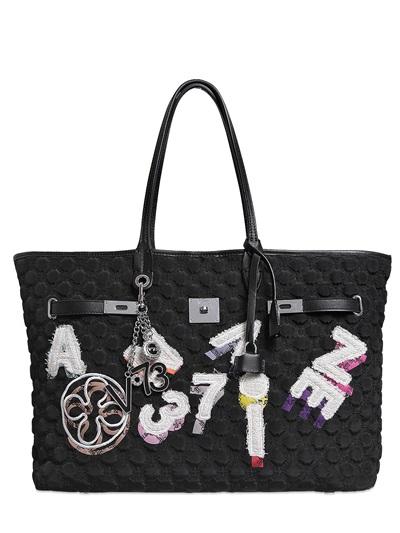 V73 Embroidered Quilted Nylon Tote