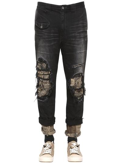 Miharayasuhiro Layered Destroyed Cotton Denim Pants