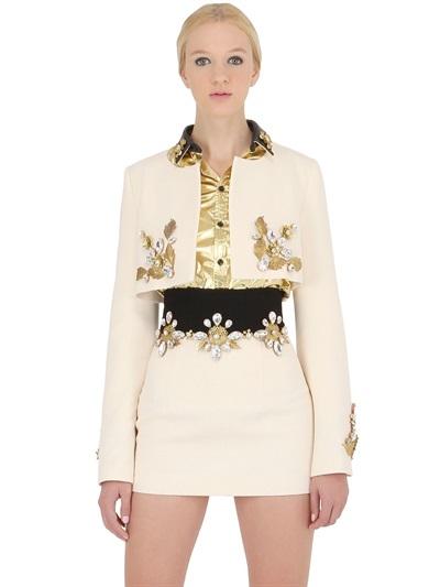 Stefano De Lellis Cropped Embellished Wool Crepe Jacket