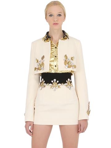 Stefano De Lellis Cropped Embellished Wool Crepe Jacket