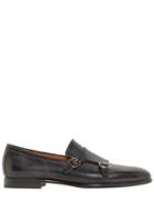 Santoni Laser-embossed Leather Monk Loafers