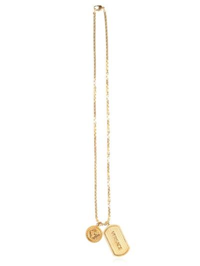 Versace Logo Tag & Pendant On Chain Necklace