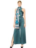 Temperley London Fringed & Embroidered Silk Satin Scarf