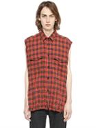 Saint Laurent Raw Cut Stretch Check Sleeveless Shirt