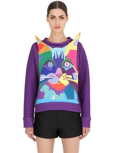 Yang Du Cat Printed Neoprene Sweatshirt