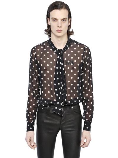 Saint Laurent Polka Dot Printed Silk Georgette Shirt