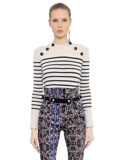 Isabel Marant Cropped Striped Wool Rib Knit Sweater