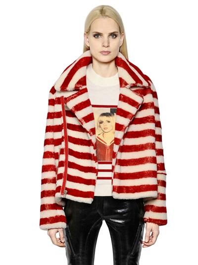Each X Other Striped Oversize Shearling Biker Jacket