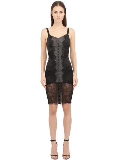 Murmur Stretch Satin & Chantilly Lace Dress