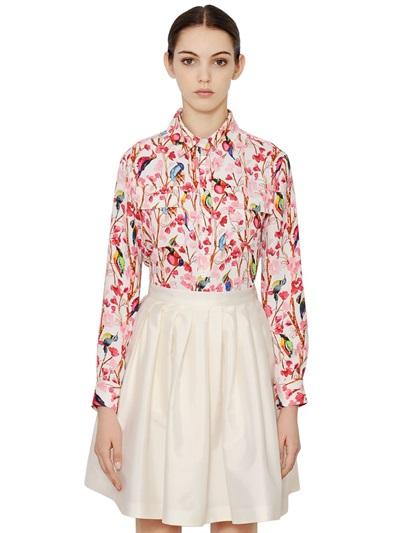 Blugirl Floral & Bird Printed Crepe Shirt