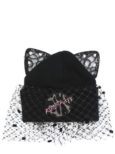 Silver Spoon Attire Killer Pussy Lace Ears & Veil Beanie Hat