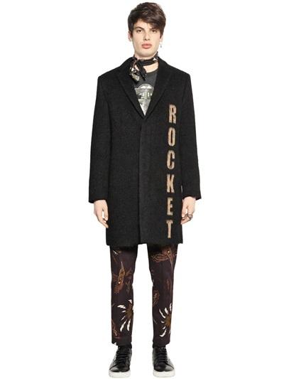 Msgm Rocket Print Brushed Wool Blend Coat