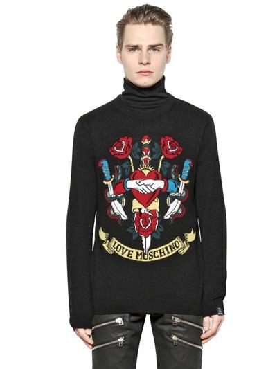 Love Moschino Moschino Crest Intarsia Wool Sweater