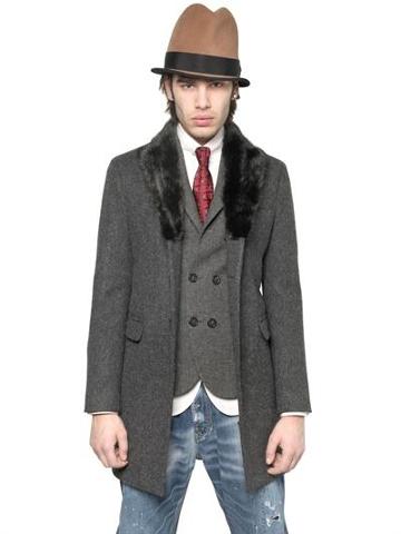 Dsquared - Mink Fur Collar Heavy Wool Coat