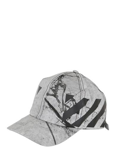 Off White Marble Cotton Canvas Baseball Hat