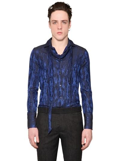 Roberto Cavalli Feathers Silk & Cotton Jacquard Shirt