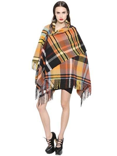 Vivienne Westwood Fringed Plaid Wool Poncho