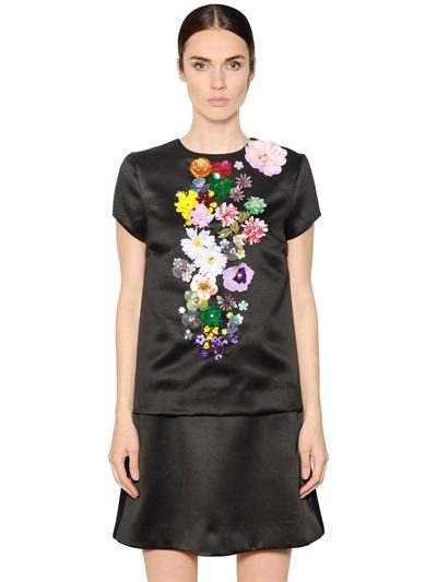 Gem Flower Embellished Techno Duchesse Top