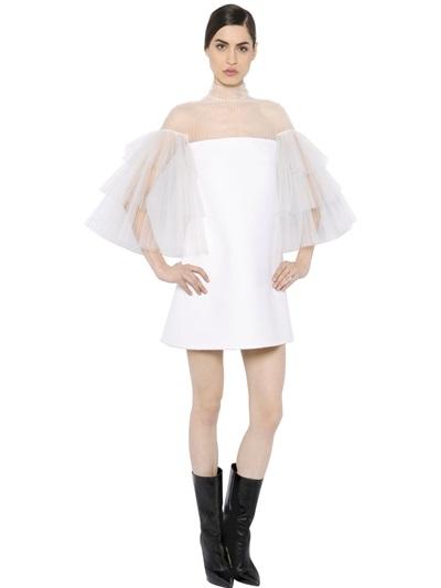 Valentino Ruffled Tulle & Wool Crepe Dress