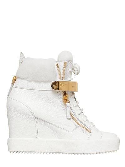 Giuseppe Zanotti 90mm Tumbled Leather Wedge Sneakers