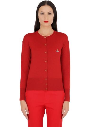 Vivienne Westwood Logo Embroidered Wool Rib Knit Cardigan