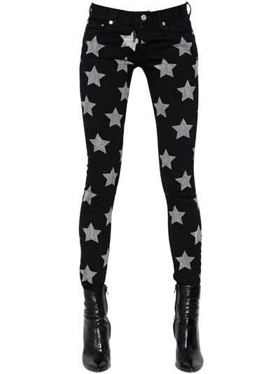 Saint Laurent Stars Printed Stretch Cotton Denim Jeans