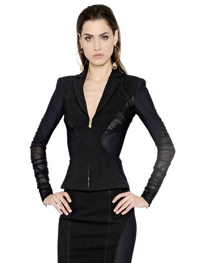 Versace Ruched Tulle & Stretch Jersey Jacket