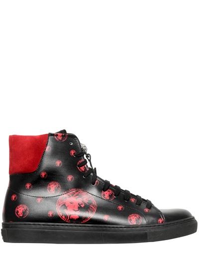 Versus Logo Printed Leather High Top Sneakers