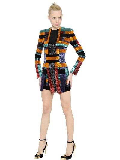 Balmain Beaded Velvet Dress With Fringe Details