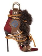 Dsquared2 130mm Leather & Fox Fur Sandals