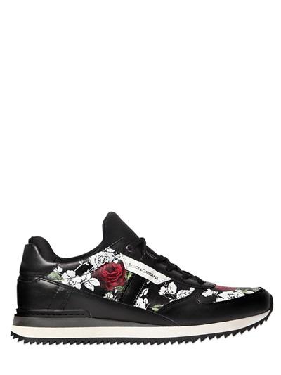 Dolce & Gabbana Roses Printed Leather Sneakers