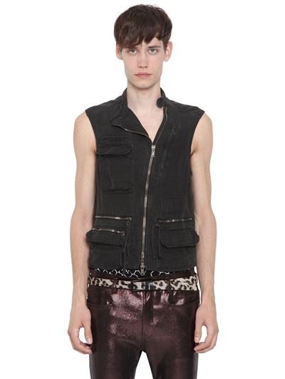 Haider Ackermann Washed Cotton Linen Canvas Cargo Vest