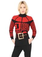 Versace Cutout Wool Blend Turtleneck Sweater