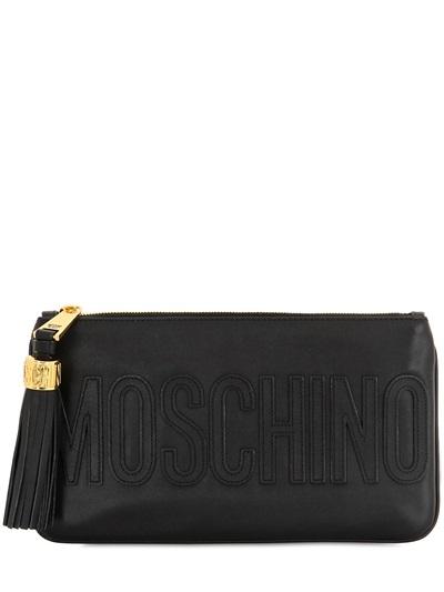 Moschino Logo Grained Leather Pouch