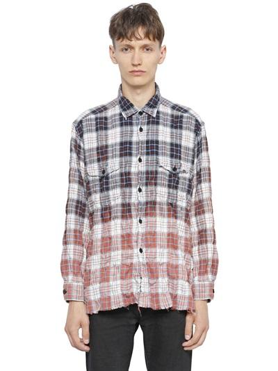 Saint Laurent Wrinkled Gradient Bleached Plaid Shirt