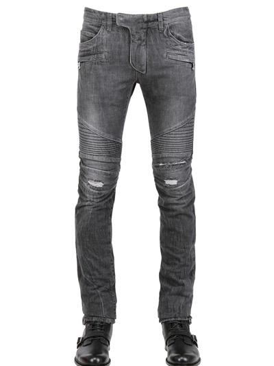 Balmain 18cm Degrade' Knee Wash Denim Biker