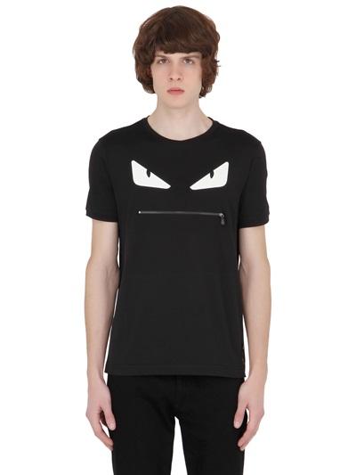 Fendi Monster Zip Leather & Cotton T-shirt