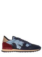 Valentino Rockstud Camo Denim & Suede Sneakers