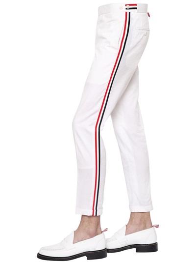 Thom Browne Striped Bands On Cotton Seersucker Pants