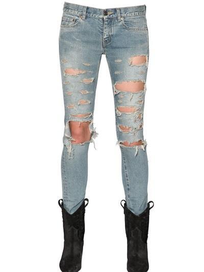 Saint Laurent - Destroyed Cotton Denim Jeans