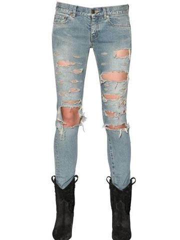 Saint Laurent - Destroyed Cotton Denim Jeans