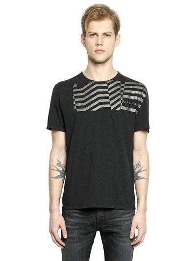 Golden Goose Deluxe Brand Glitter Flag Printed Cotton T-shirt