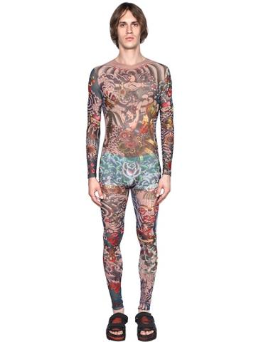 Dsquared2 Underwear Tattoo Printed Sheer Tulle Jumpsuit