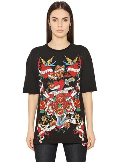 Love Moschino Tattoo Printed Cotton Jersey T-shirt