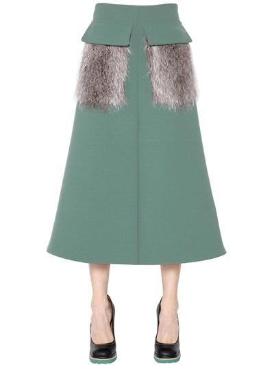Marni Double Wool Crepe & Nutria Fur Skirt
