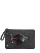 Red Valentino Circus Embroidered Wool Felt Pouch