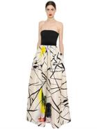 Daniele Carlotta Printed Strapless Bustier Organza Dress
