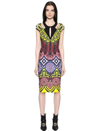 Just Cavalli Printed Viscose Jersey Dress W/ Cutouts