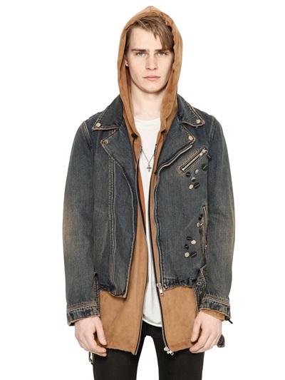 Perdre Haleine Washed Cotton Denim Biker Jacket