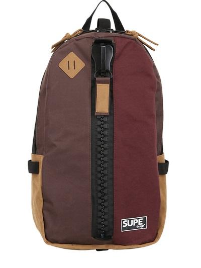 Supe Design Nylon Canvas & Faux Suede Day Backpack